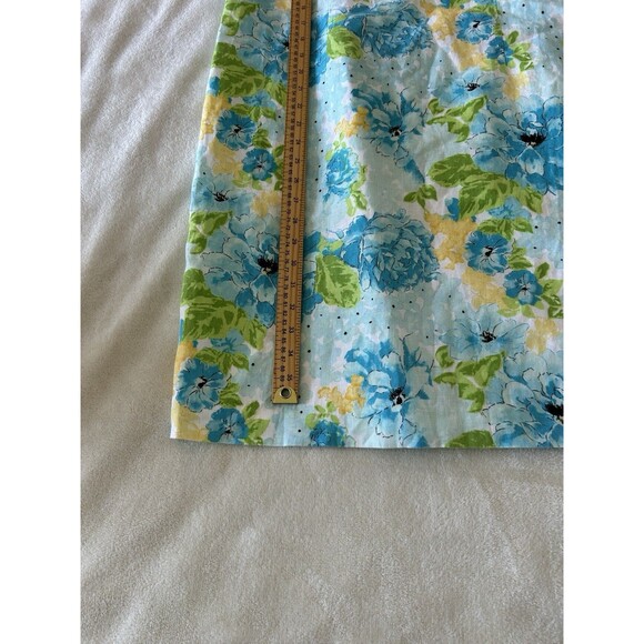 Kim Rogers Linen Shift Dress Womens 16 Blue Floral Sleeveless Pleated Neck - Picture 7 of 10